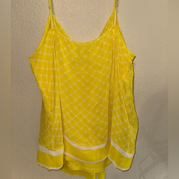 New York & Company Flowy Yellow Checkered Tank Top - Picture 3 of 3